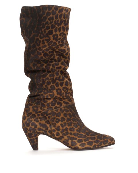 Calf Suede Print & Sleek Leather Leopard & Coffee Brown Boots Jasmina 50 Stiletto Women Rugged