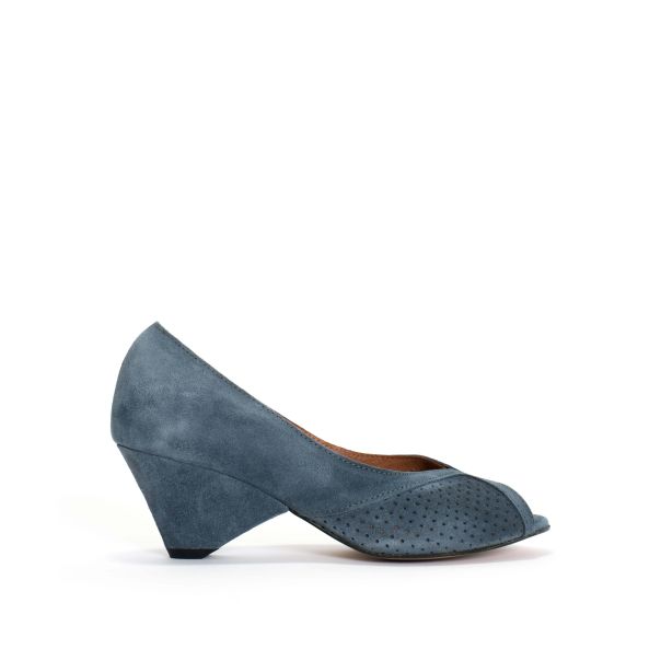 Tiffany Triangle Heels & Evening Shoes Women Flexible Calf Suede Denim Blue